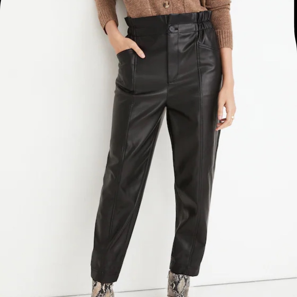 MADEWELL NWT VEGAN BLACK LEATHER PULL ON PAPER BAG PANT SZ 8